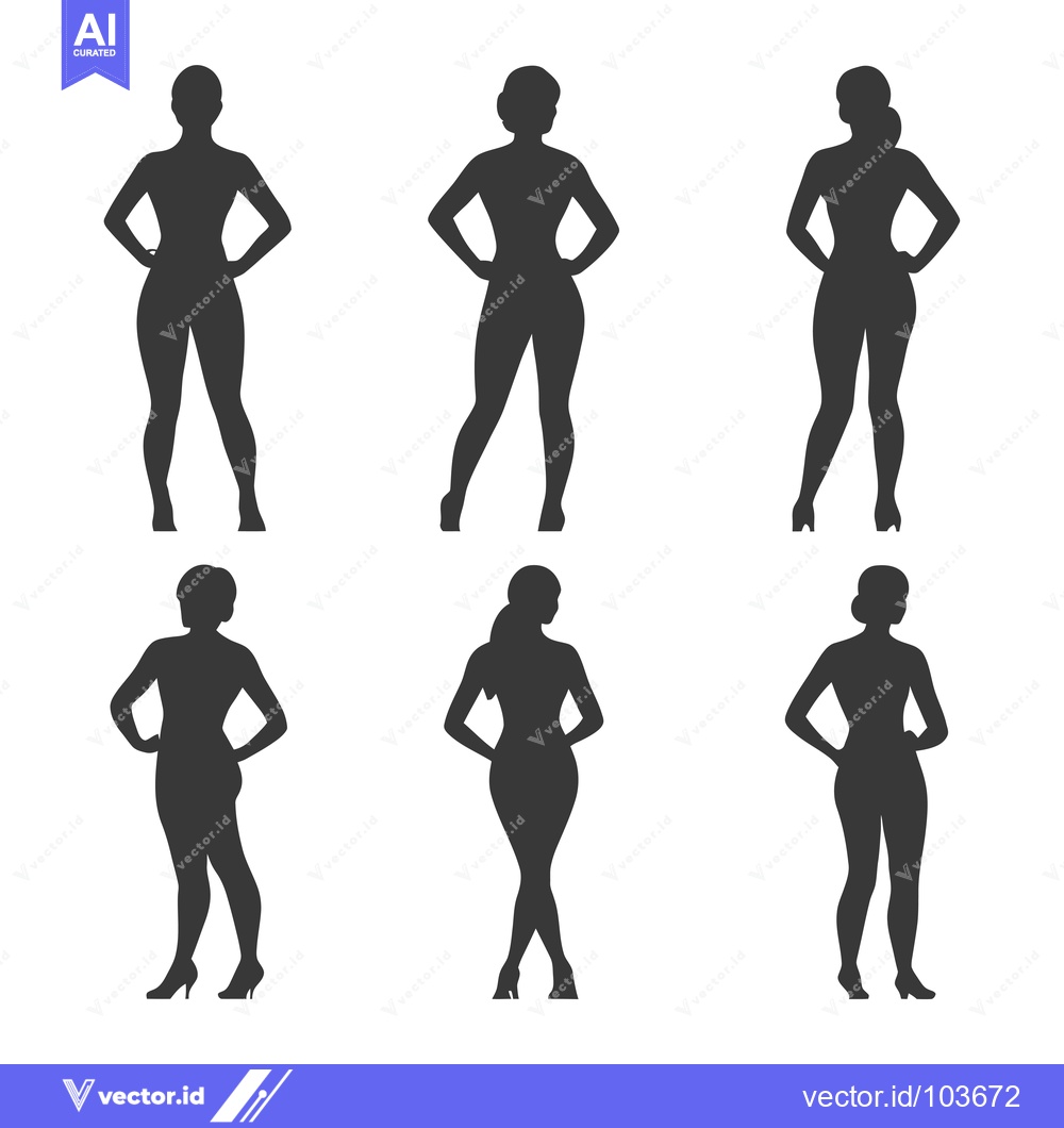 Premium Vector of Six Female Silhouettes with Hands on Hips