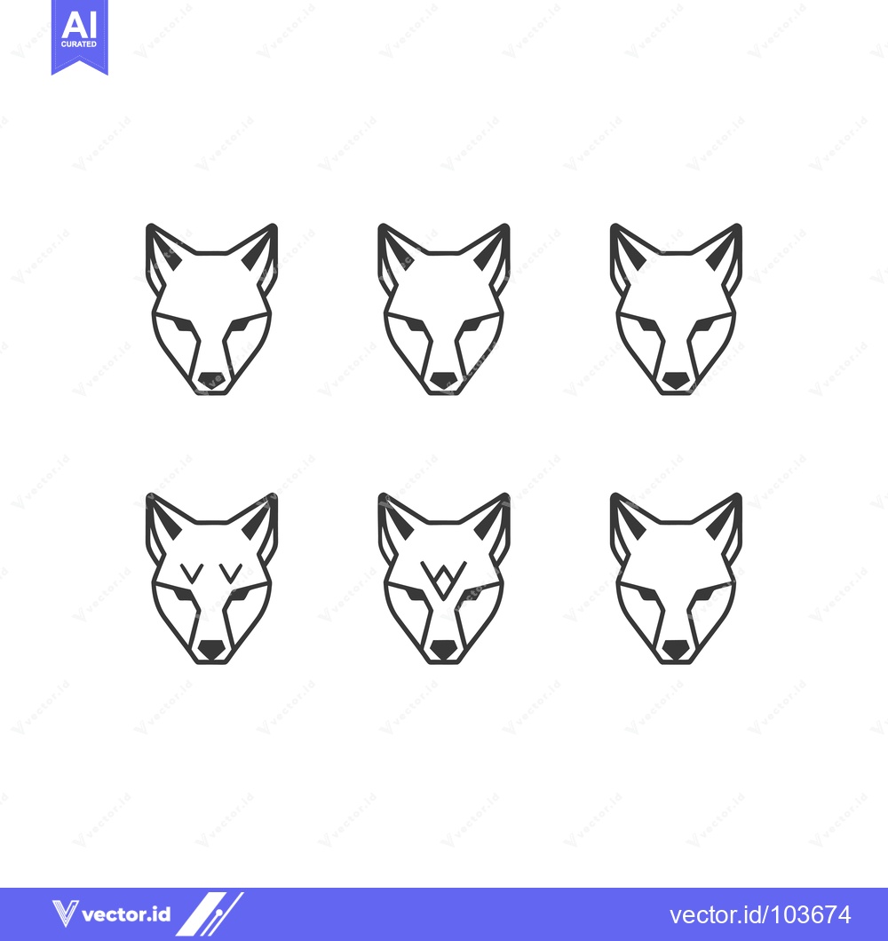 Premium Vector dari Six Geometric Fox Head Illustrations in Black and White