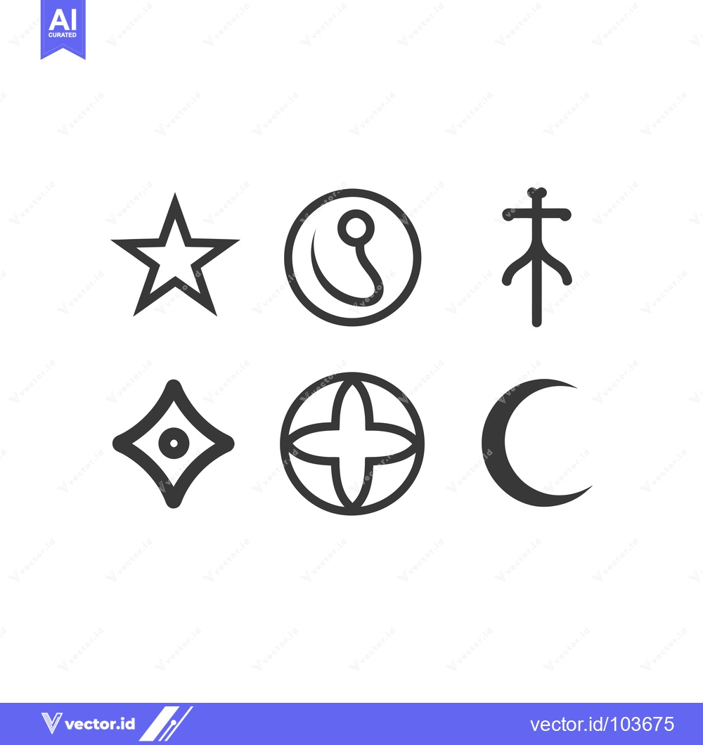 Premium Vector of Six Geometric Symbols with Star, Circle, Cross, Diamond, Globe, and Cr
