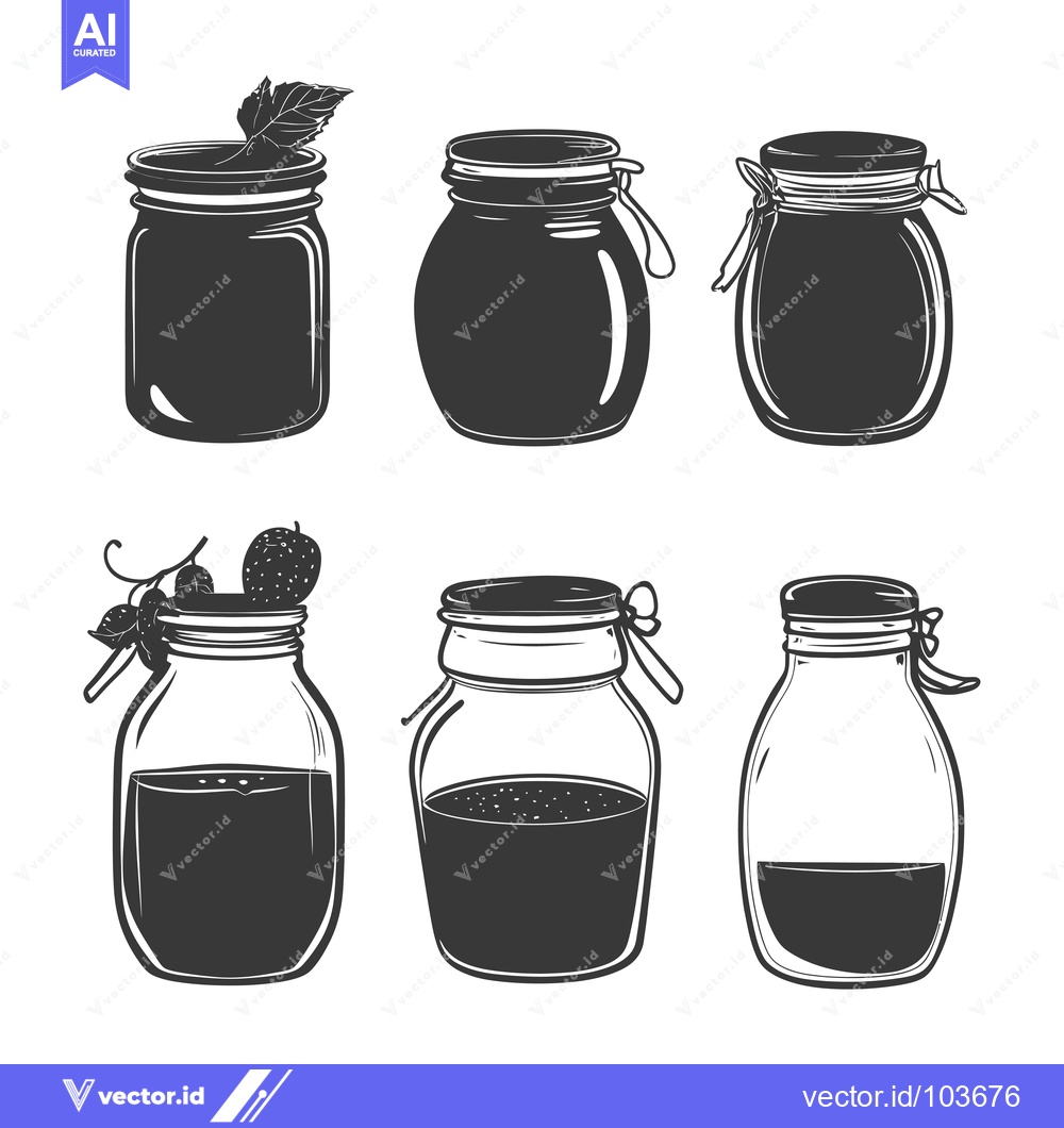 Premium Vector dari Six Glass Jars with Lids and Decorative Elements