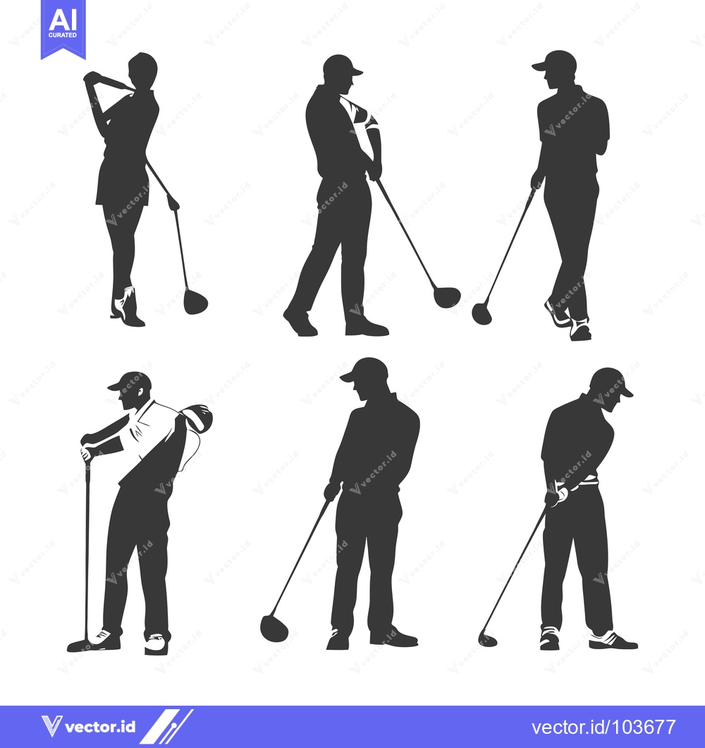 Premium Vector of Six Golf Players in Silhouette Poses with Clubs