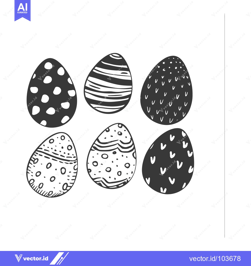 Premium Vector of Six Hand-Drawn Black and White Easter Eggs with Different Patterns