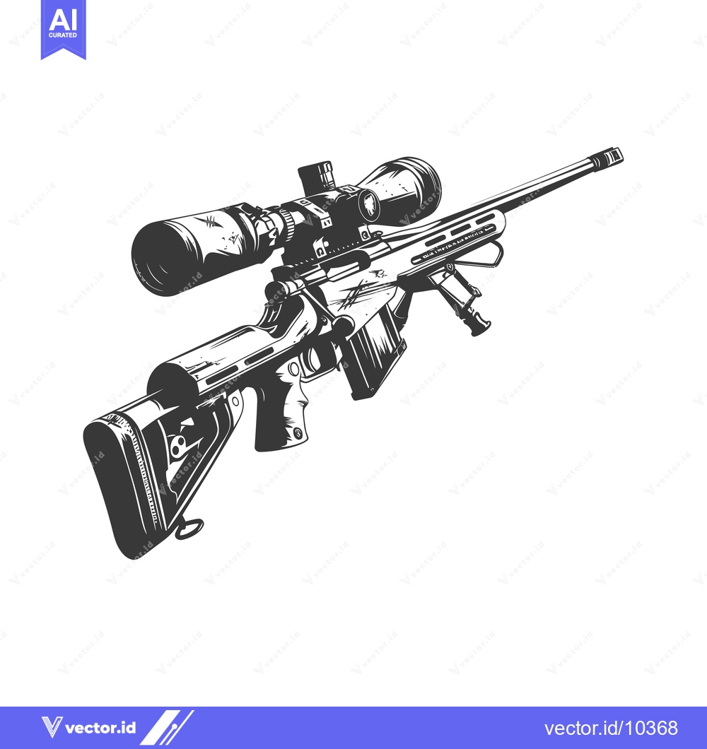 Premium Vector of A Black and White Illustration of a Sniper Rifle with a Scope