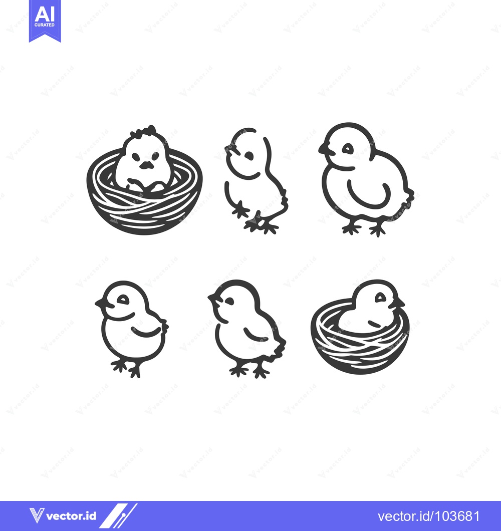 Premium Vector of Six Hand-Drawn Illustrations of Baby Chicks in Various Poses
