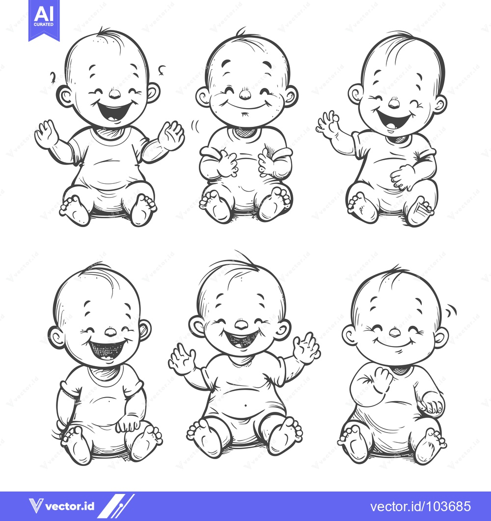 Premium Vector of Six Happy Baby Illustrations in Different Poses