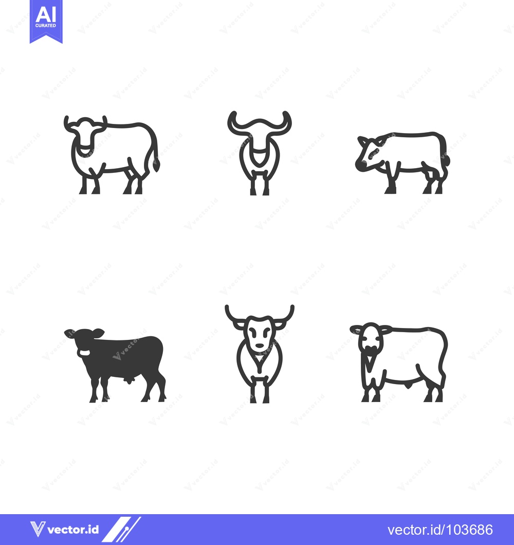 Premium Vector dari Six Line Art Illustrations of Cows and Bulls