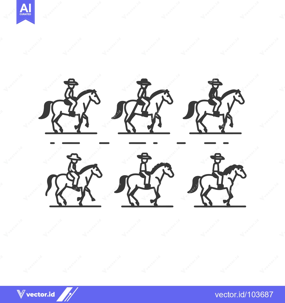 Premium Vector dari Six Line Drawings of a Cowboy Riding a Horse in Different Poses