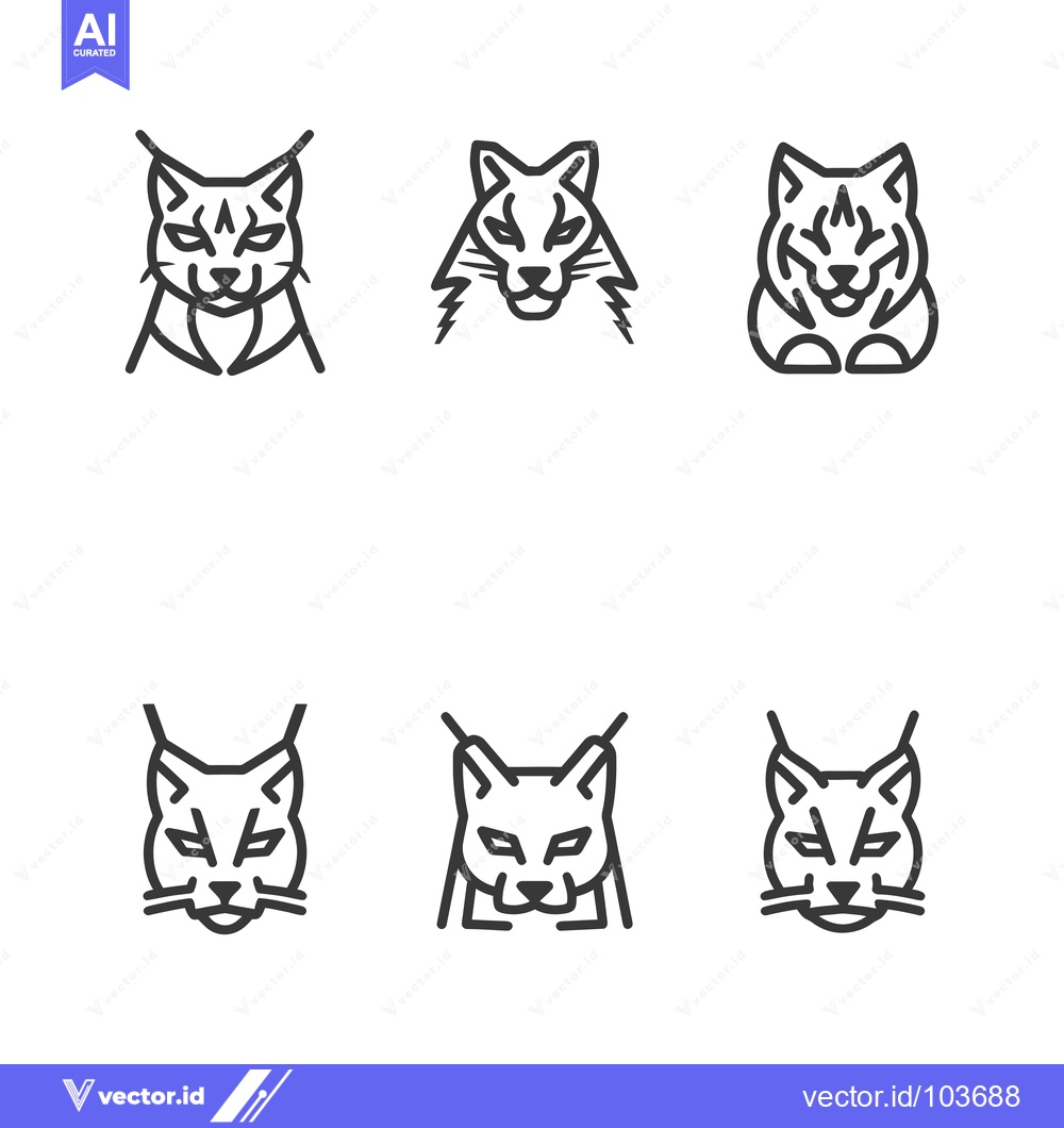 Premium Vector dari Six Line Drawings of Lynx Heads in Different Poses