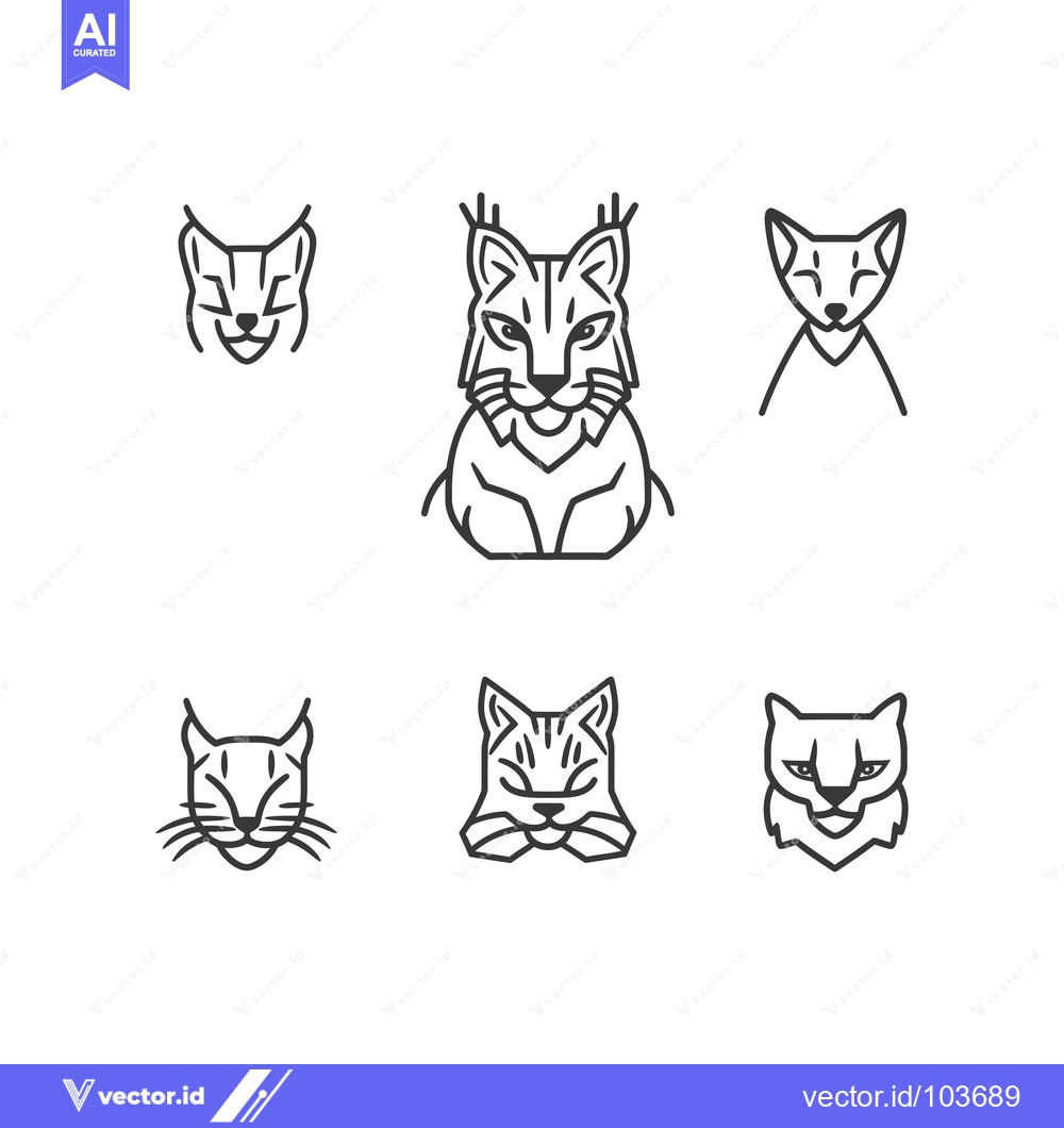 Premium Vector dari Six Line Drawings of Lynx Heads in Various Styles