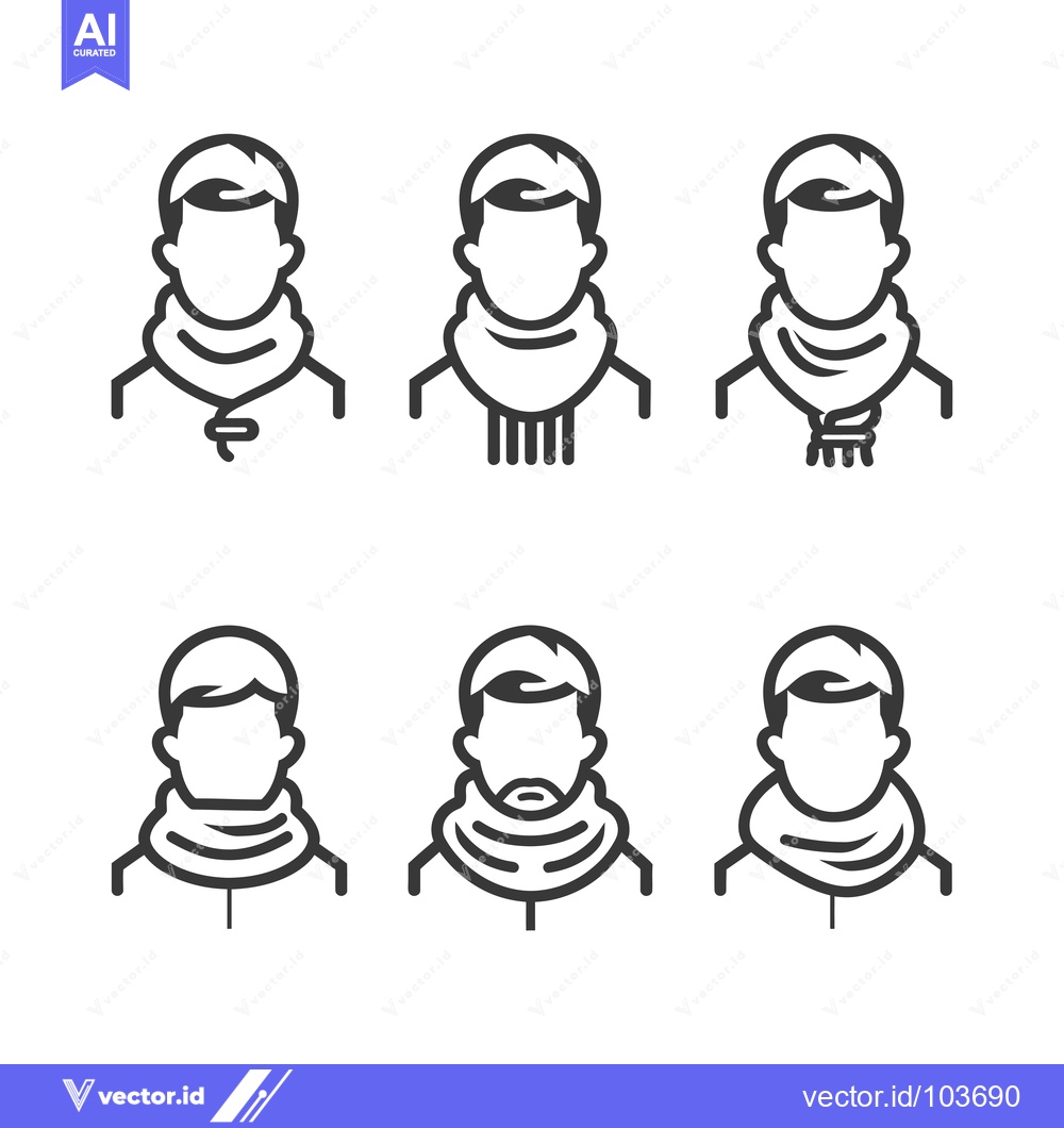 Premium Vector dari Six Line Drawings of Men Wearing Scarves