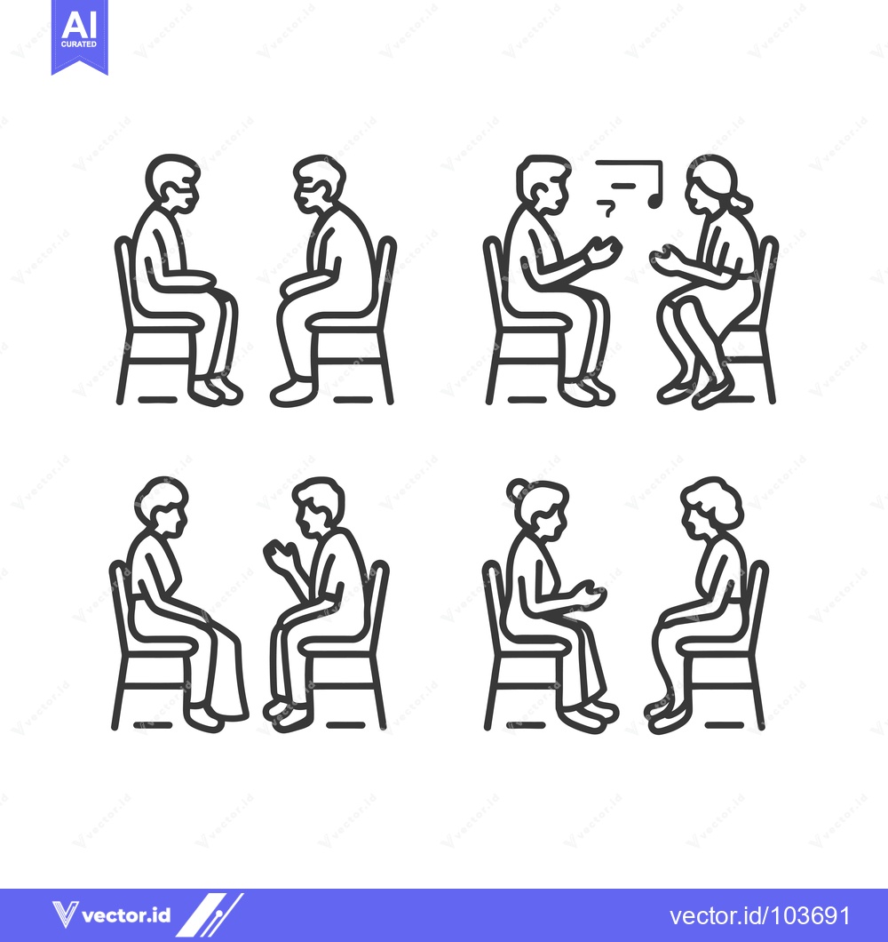 Premium Vector dari Six Line Drawings of People Sitting in Chairs, Each Depicting a Differ