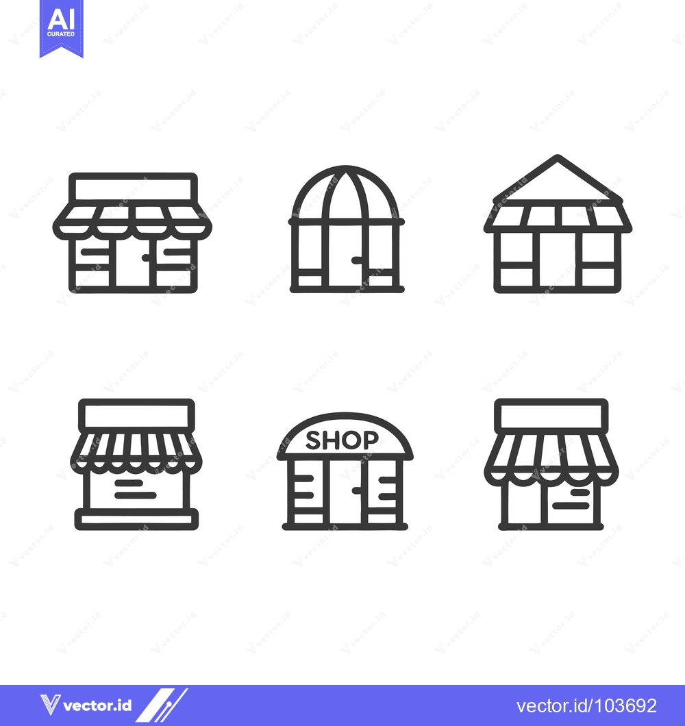Premium Vector of Six Line Drawings of Shops and Storefronts