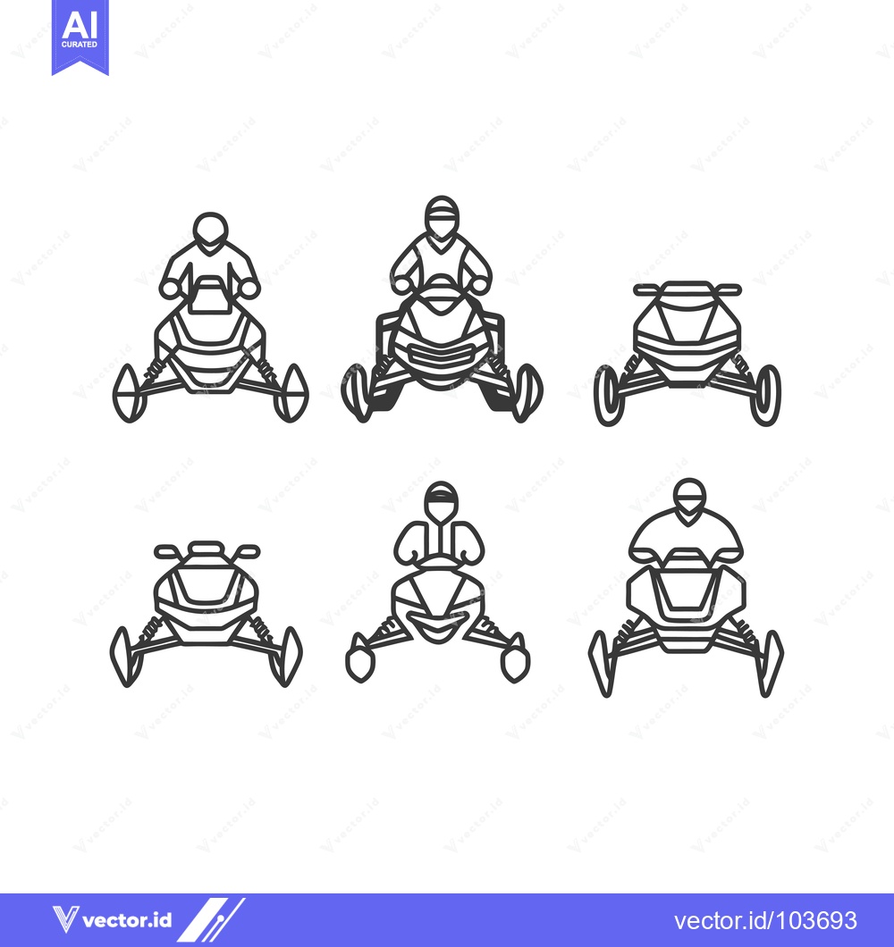 Premium Vector of Six Line Drawings of Snowmobiles with and Without Riders
