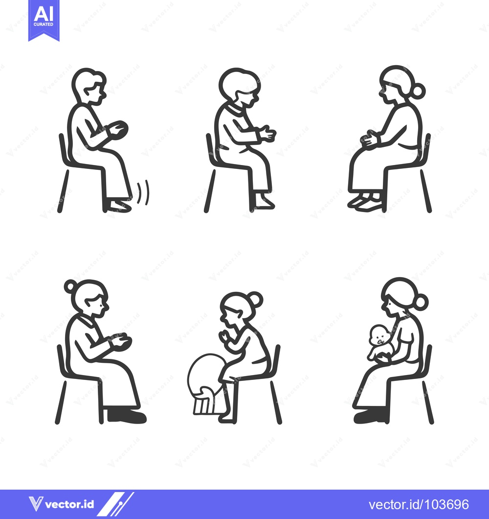 Premium Vector dari Six Line Drawings of Women Sitting on Chairs in Different Poses