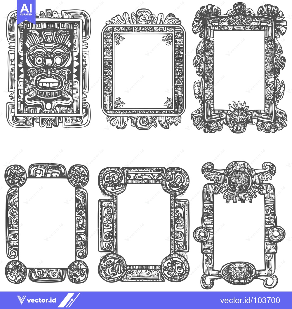 Premium Vector dari Six Ornamental Frames with Mayan-Inspired Motifs