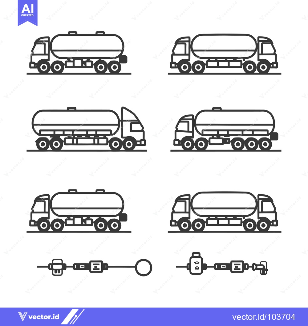 Premium Vector of Six Outline Tanker Trucks with Optional Connectors