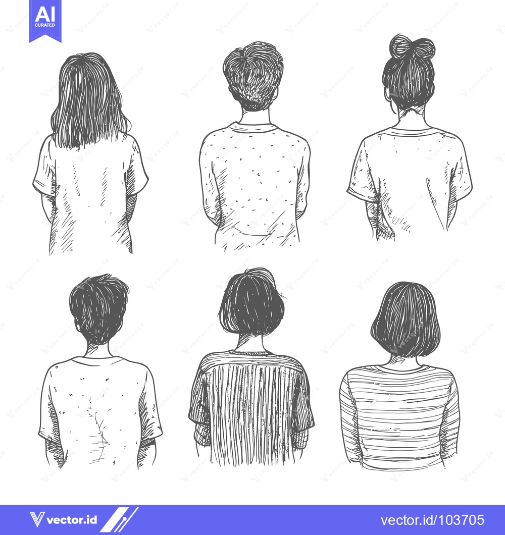 Premium Vector dari Six People Facing Away from the Viewer in Sketch Style