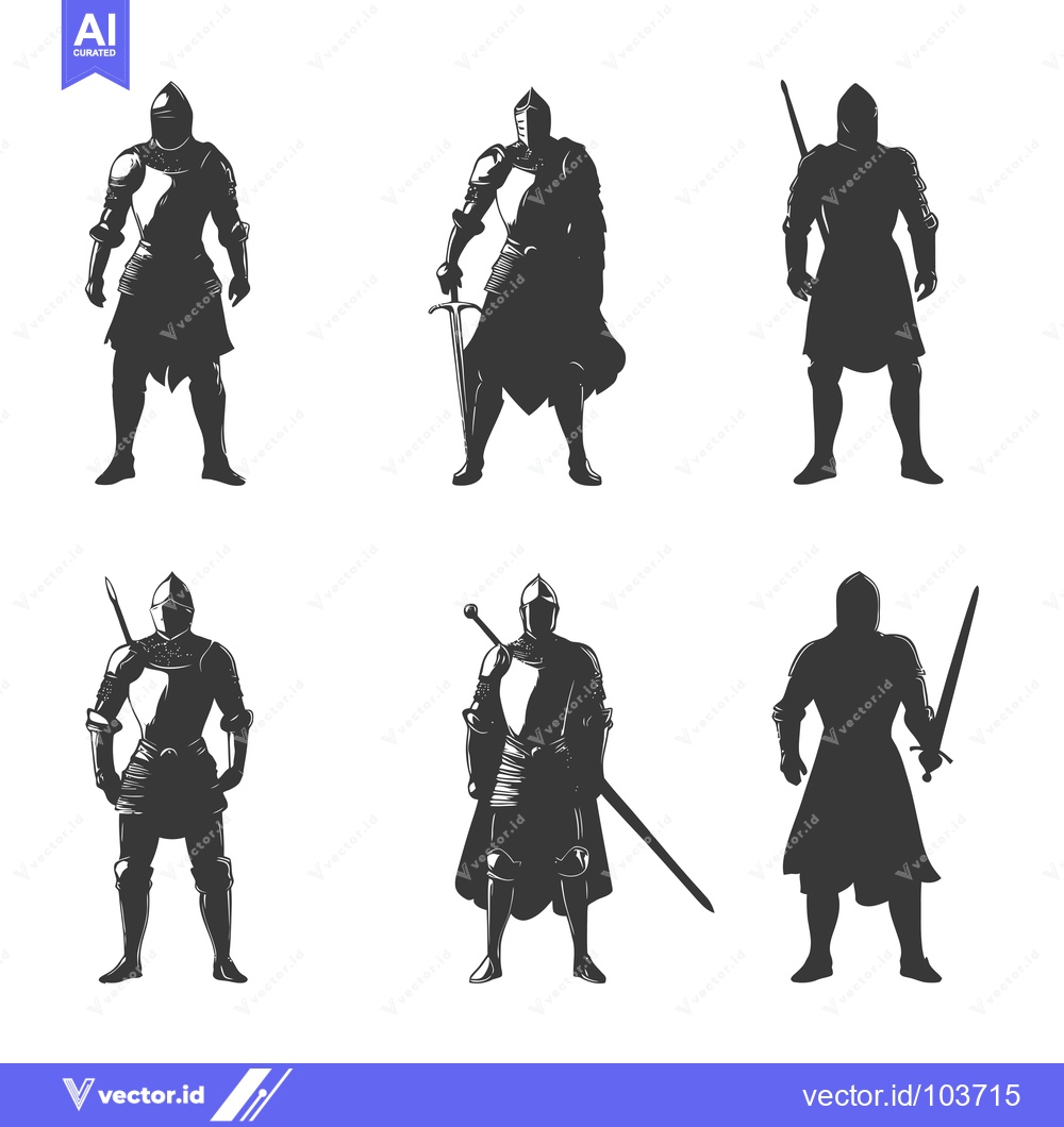 Premium Vector dari Six Silhouette Illustrations of Medieval Knights in Armor