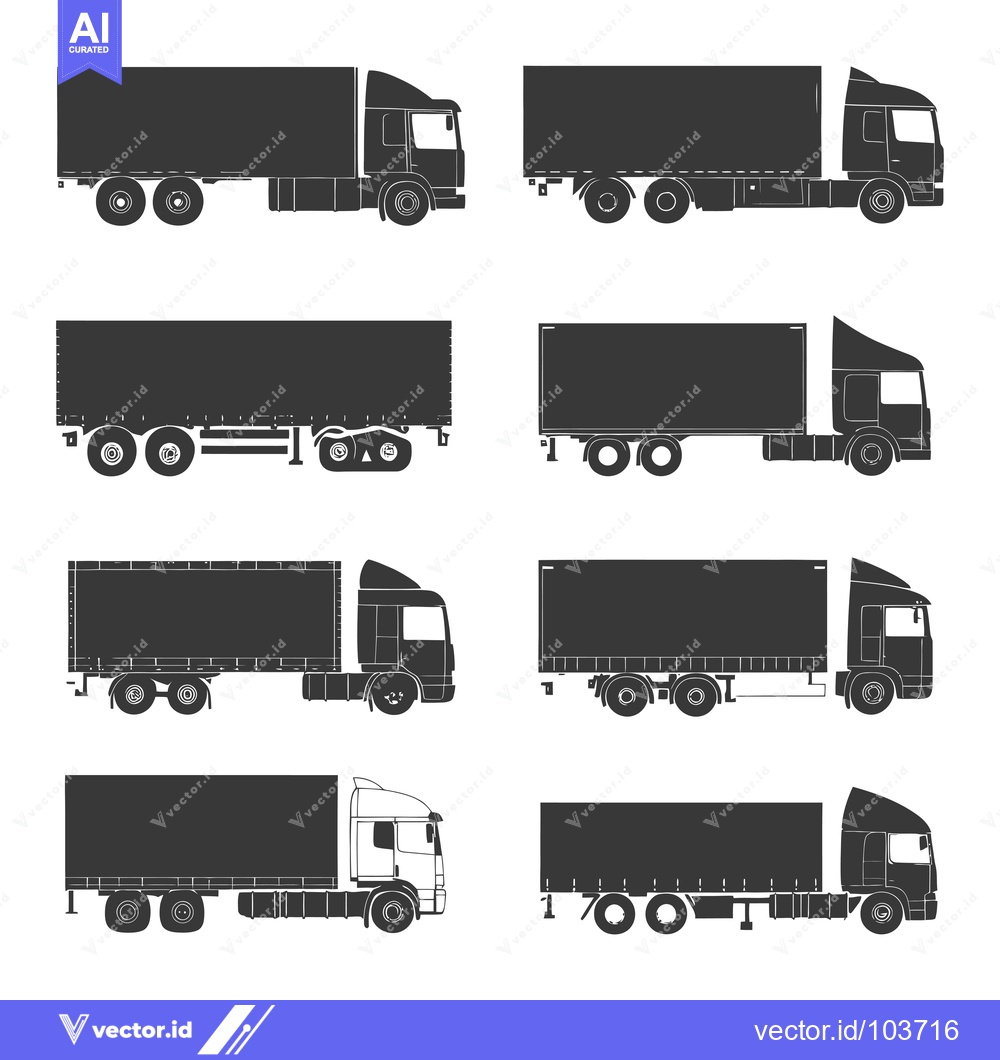 Premium Vector dari Six Silhouette Illustrations of Semi-Trailer Trucks