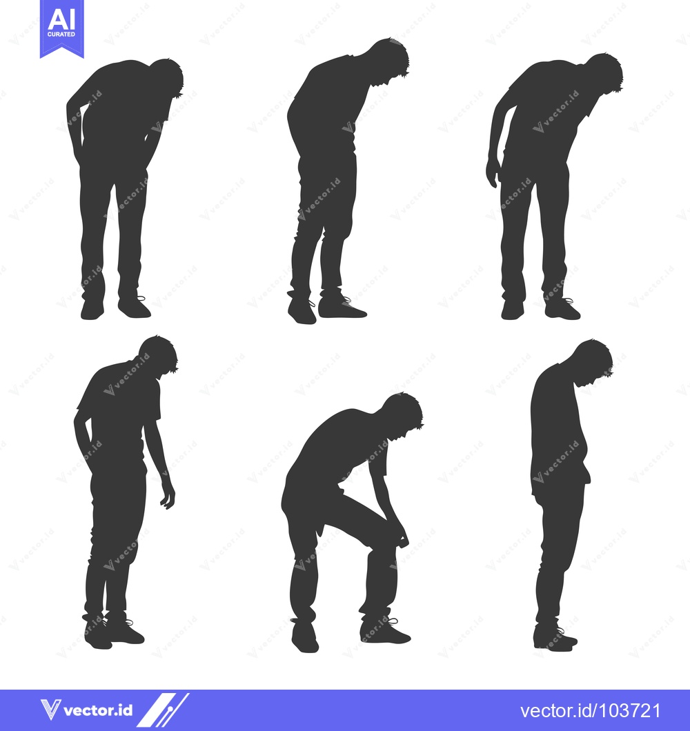 Premium Vector of Six Silhouettes of a Man Bending Over with His Head Down