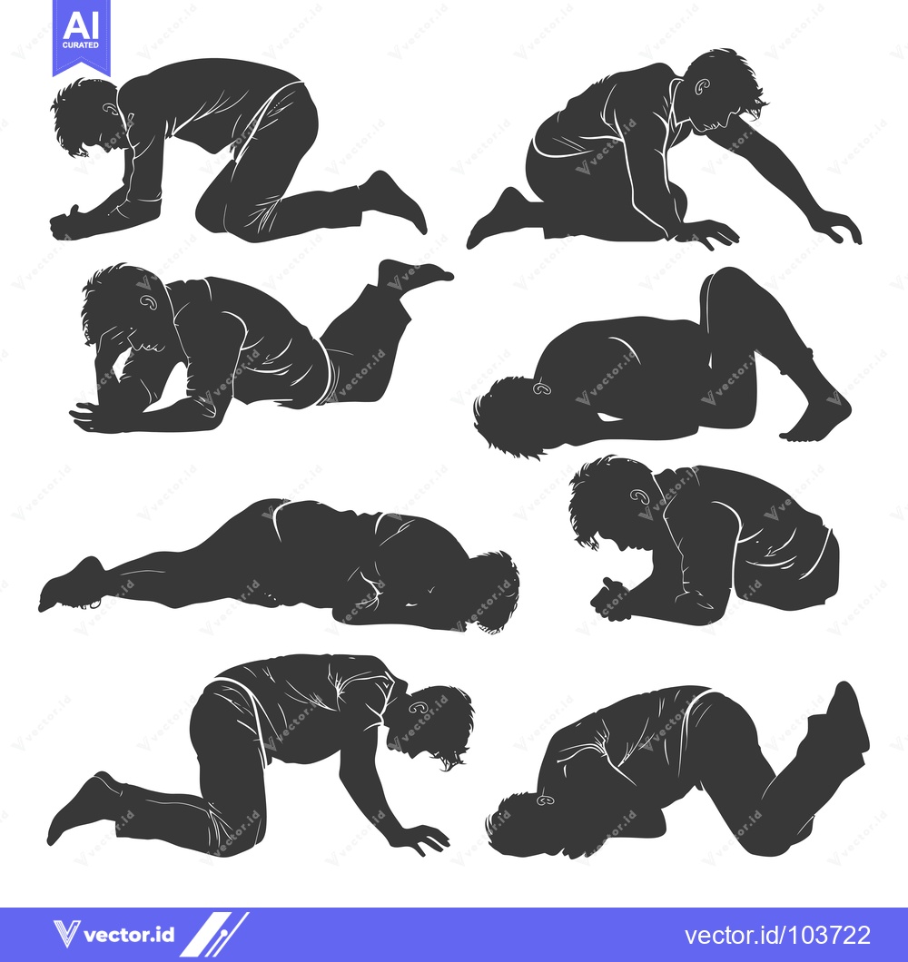 Premium Vector of Six Silhouettes of a Man in Different Kneeling Poses