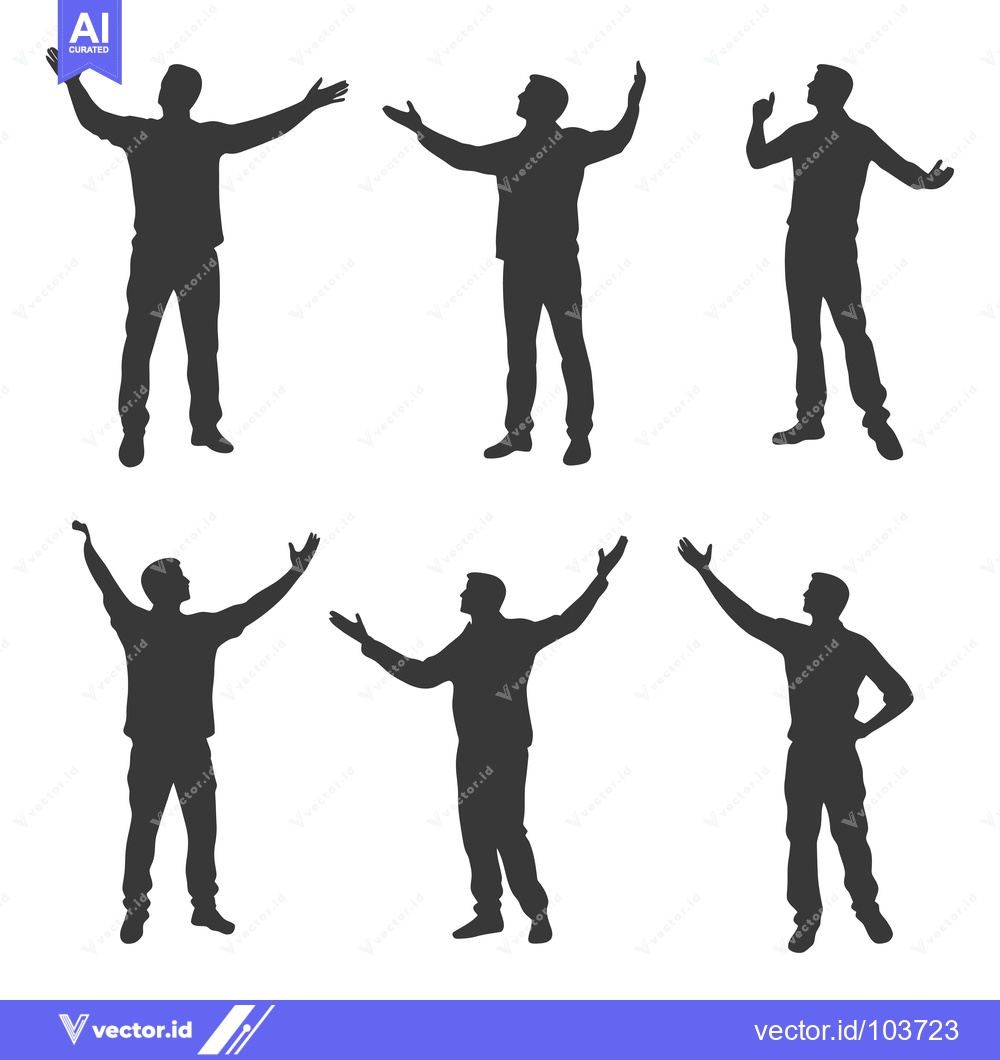 Premium Vector of Six Silhouettes of a Man in Various Poses with Arms Raised