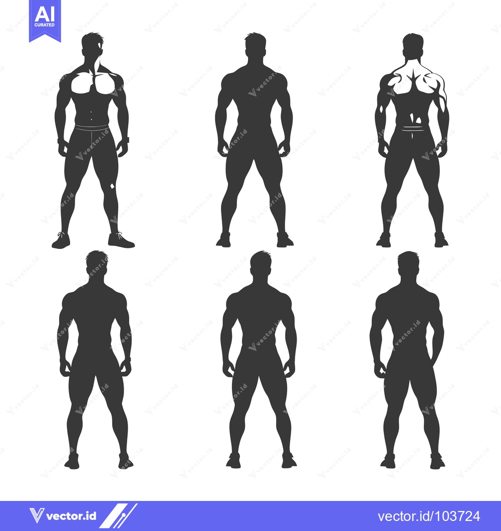 Premium Vector of Six Silhouettes of a Muscular Man Standing in Different Poses