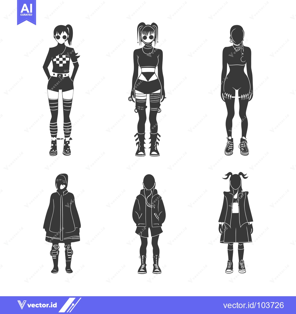 Premium Vector dari Six Silhouettes of Anime-Style Characters Wearing Diverse Outfits