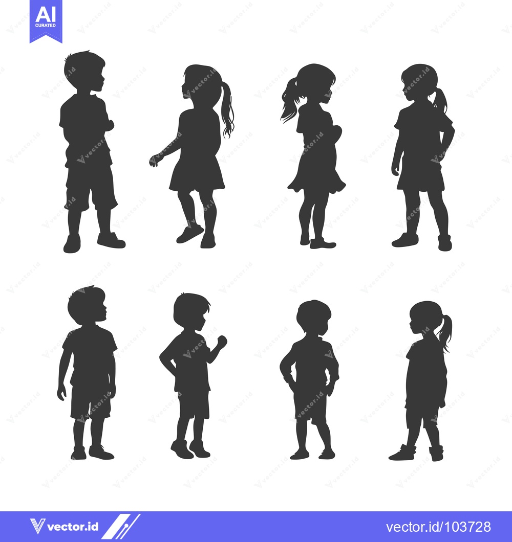 Premium Vector dari Six Silhouettes of Children Standing in Various Poses