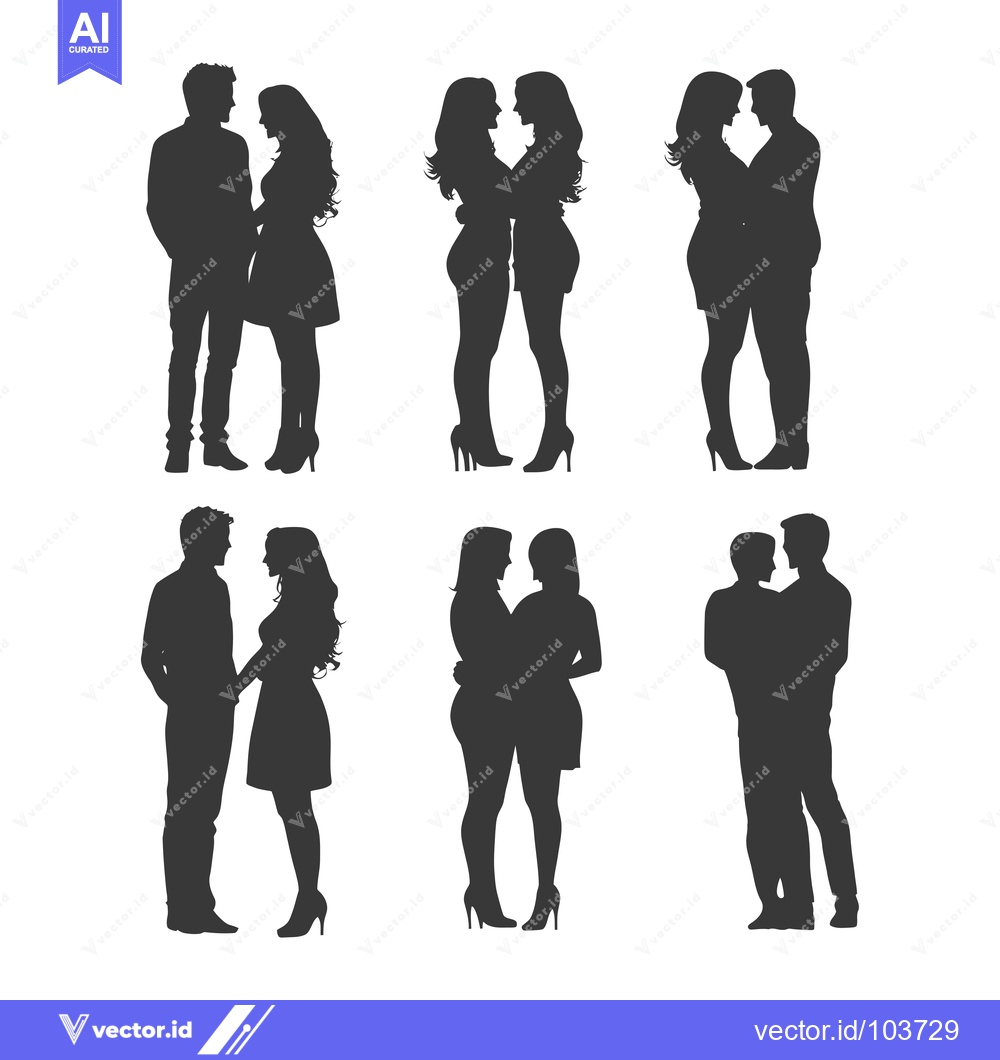 Premium Vector of Six Silhouettes of Couples in Romantic Poses