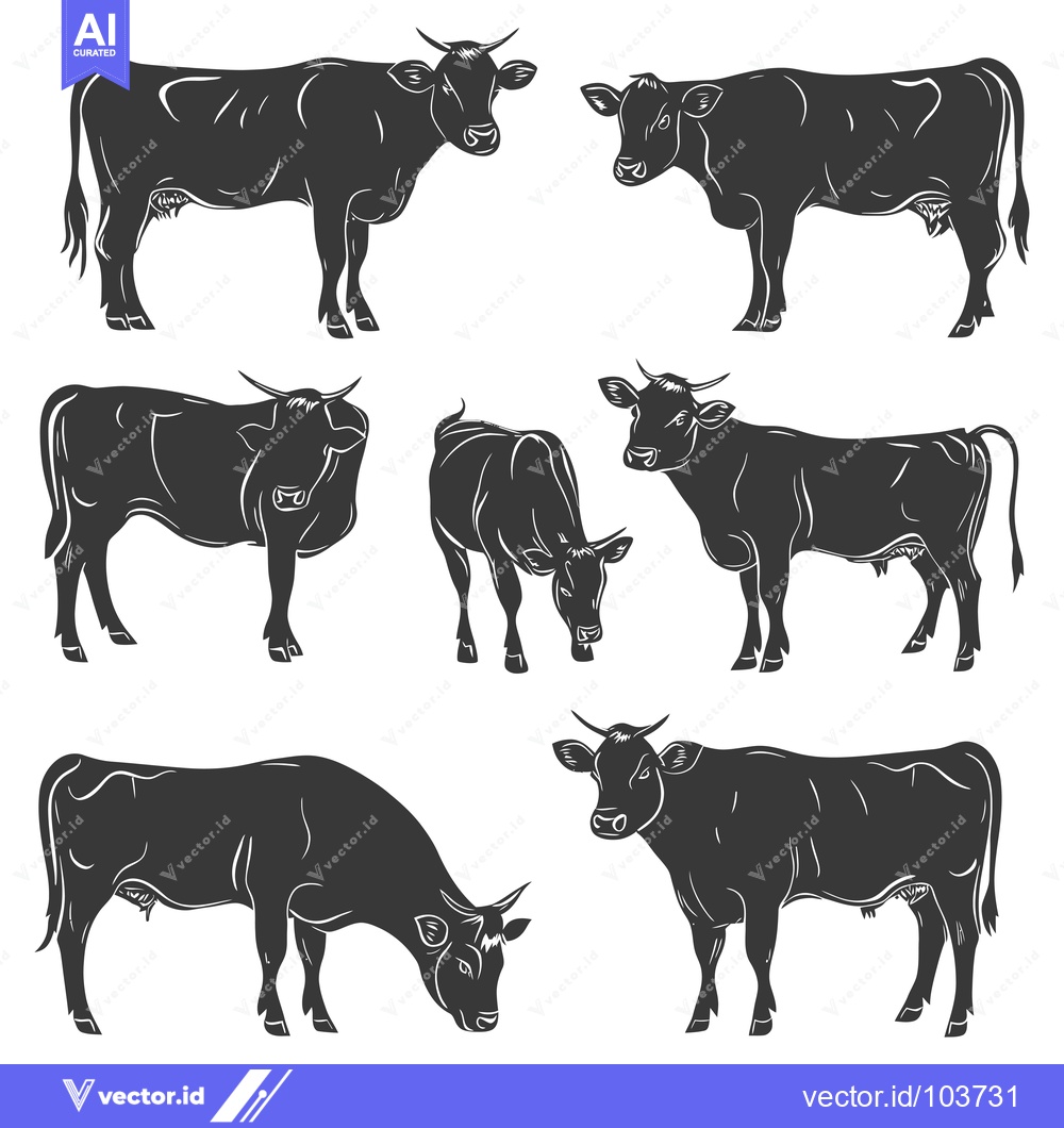 Premium Vector dari Six Silhouettes of Cows in Various Poses