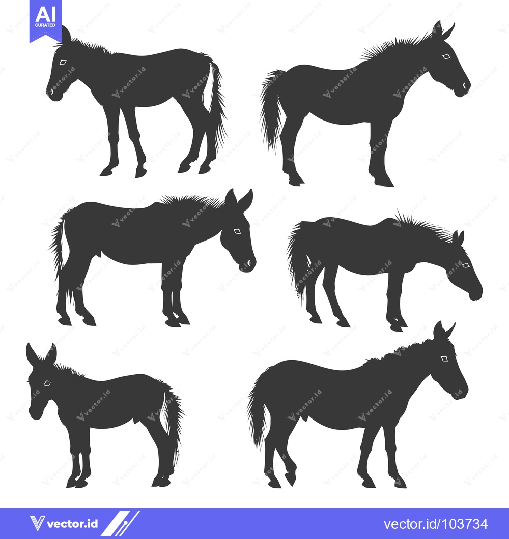 Premium Vector of Six Silhouettes of Donkeys in Various Poses