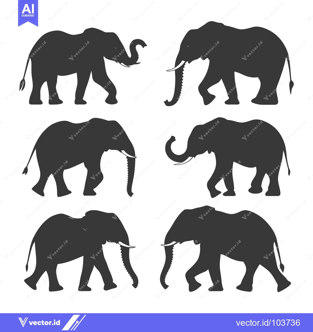 Premium Vector dari Six Silhouettes of Elephants in Walking Poses