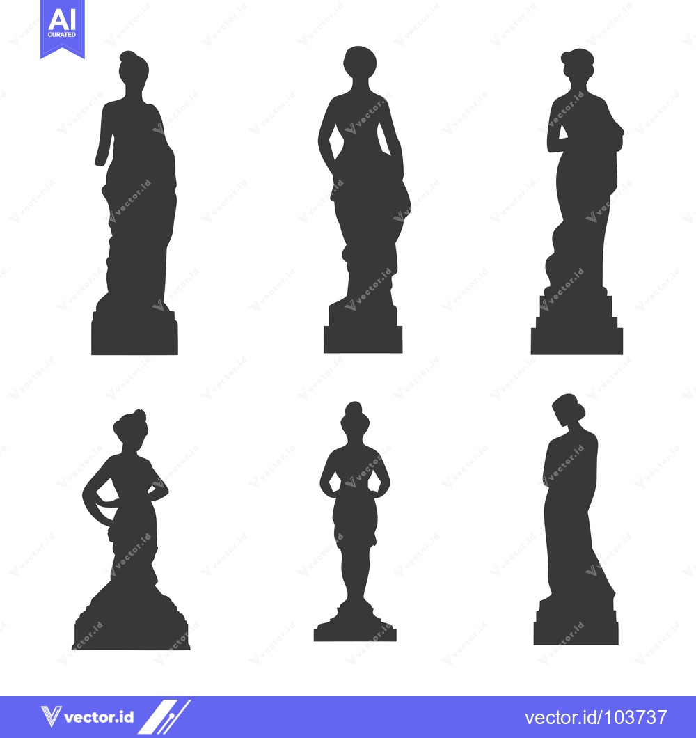 Premium Vector dari Six Silhouettes of Female Statues on Pedestals