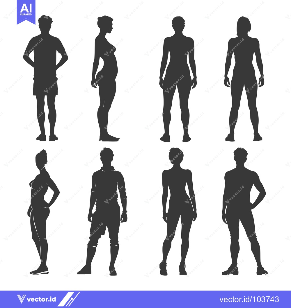 Premium Vector dari Six Silhouettes of Men and Women in Athletic Poses