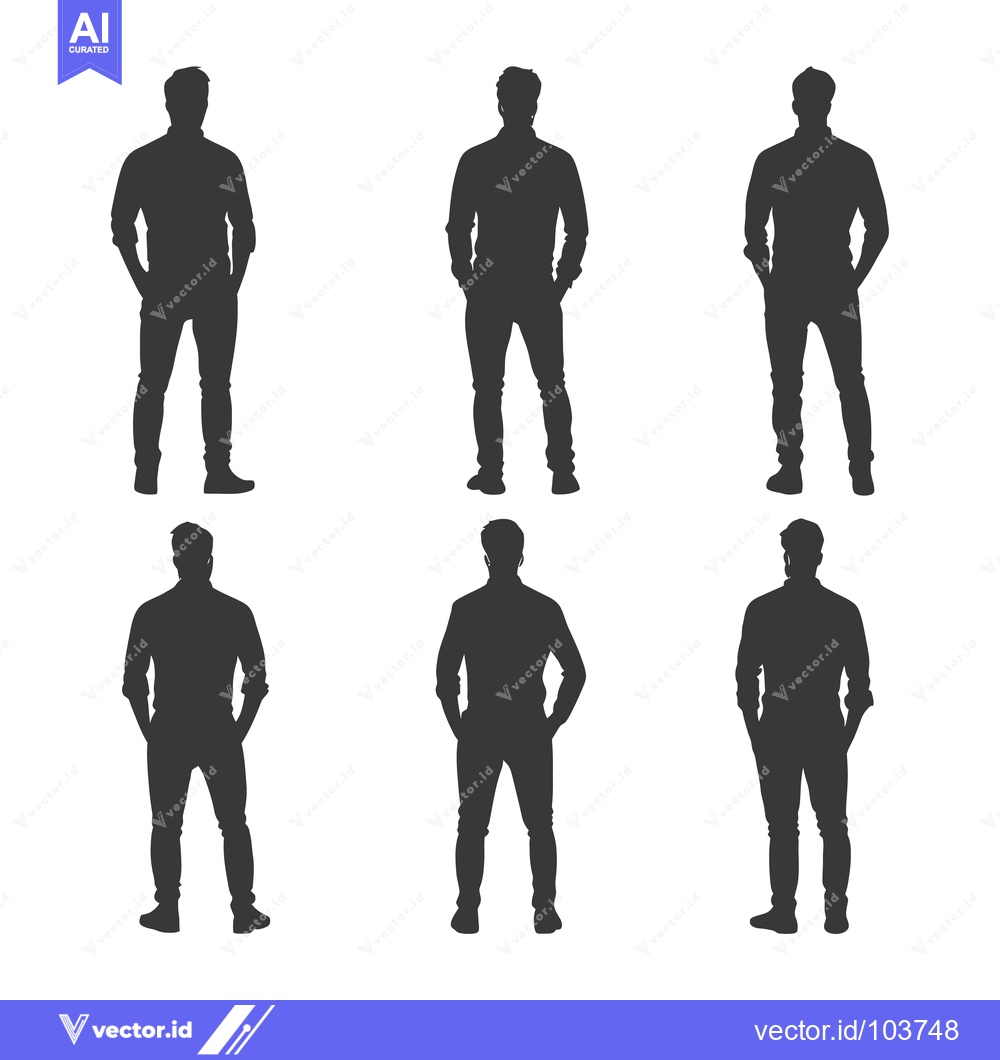 Premium Vector of Six Silhouettes of Men Standing with Hands in Pockets