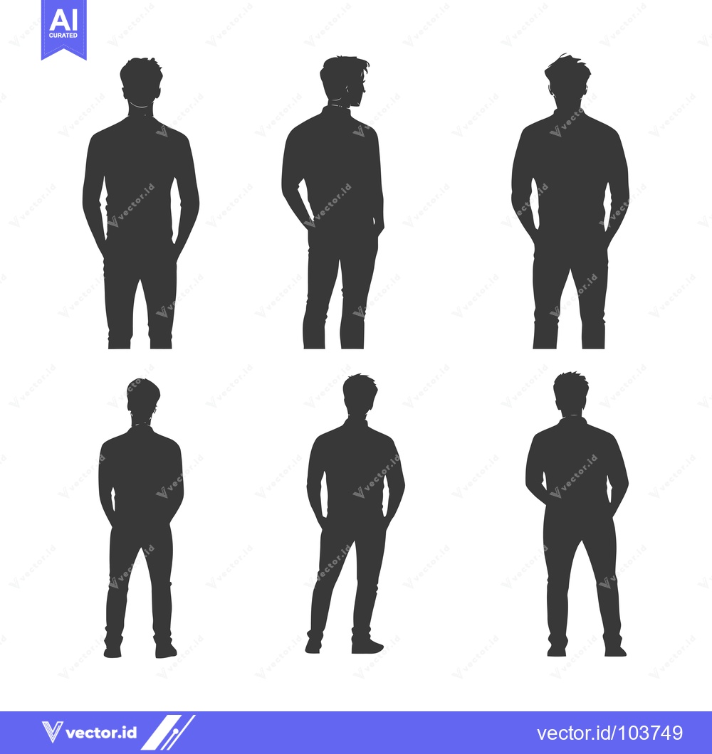 Premium Vector of Six Silhouettes of Men Standing with Hands in Pockets