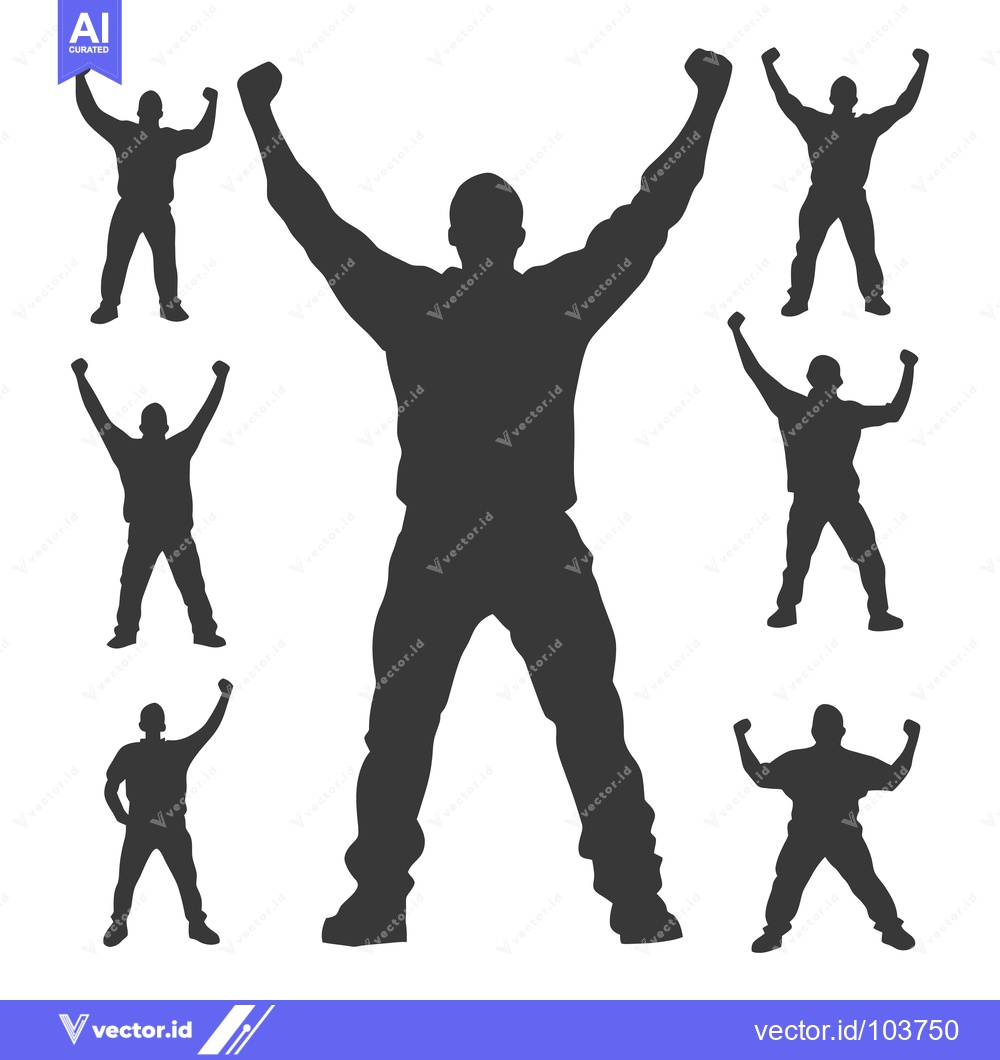 Premium Vector dari Six Silhouettes of Men with Arms Raised in Victory
