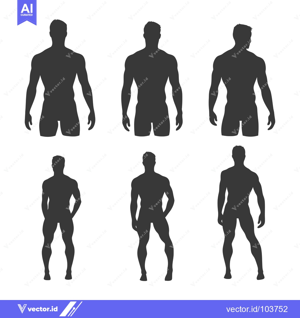 Premium Vector dari Six Silhouettes of Muscular Male Figures in Different Poses
