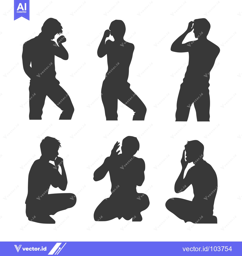 Premium Vector dari Six Silhouettes of People in Various Poses of Thought