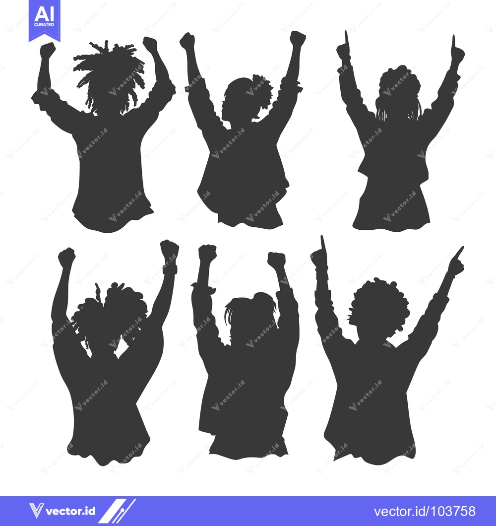 Premium Vector of Six Silhouettes of People with Arms Raised in Celebration