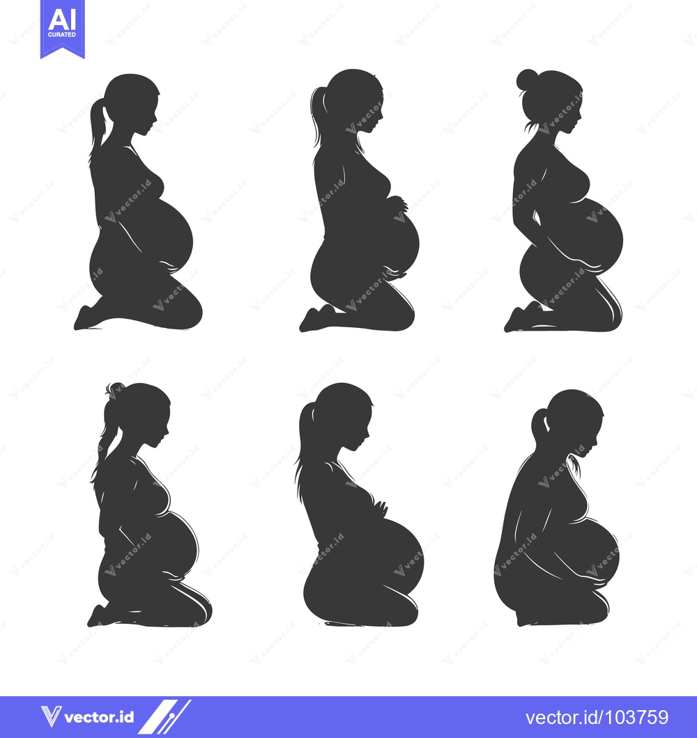 Premium Vector dari Six Silhouettes of Pregnant Women in Different Poses