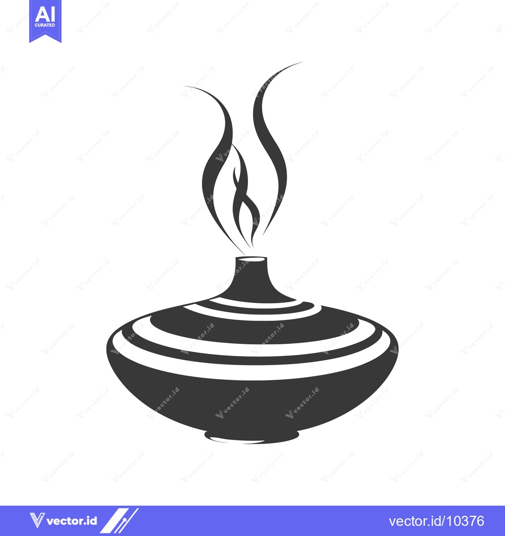 Premium Vector dari A Black and White Illustration of a Striped Incense Burner with Smoke
