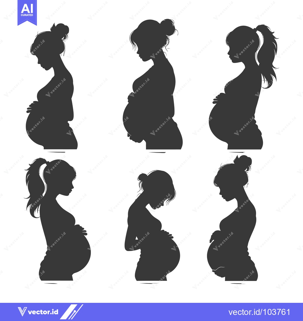 Premium Vector dari Six Silhouettes of Pregnant Women in Various Poses