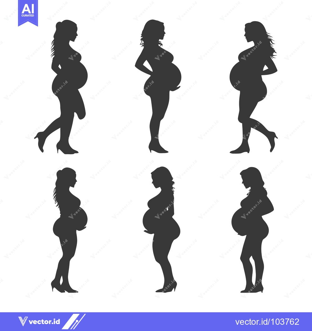 Premium Vector dari Six Silhouettes of Pregnant Women in Various Poses