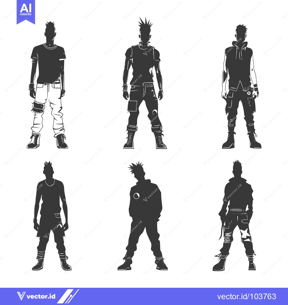 Premium Vector dari Six Silhouettes of Punk Rock Men in Various Poses