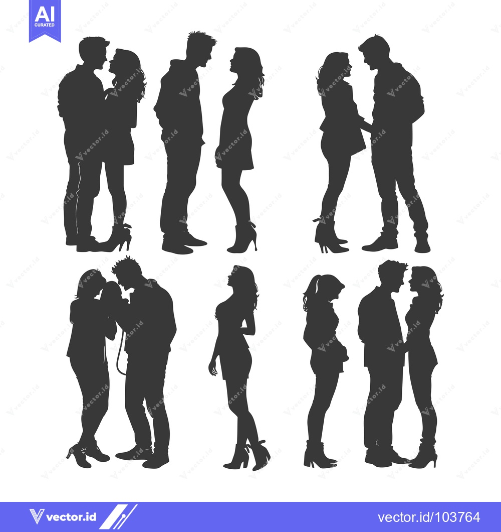 Premium Vector of Six Silhouettes of Romantic Couples in Various Poses