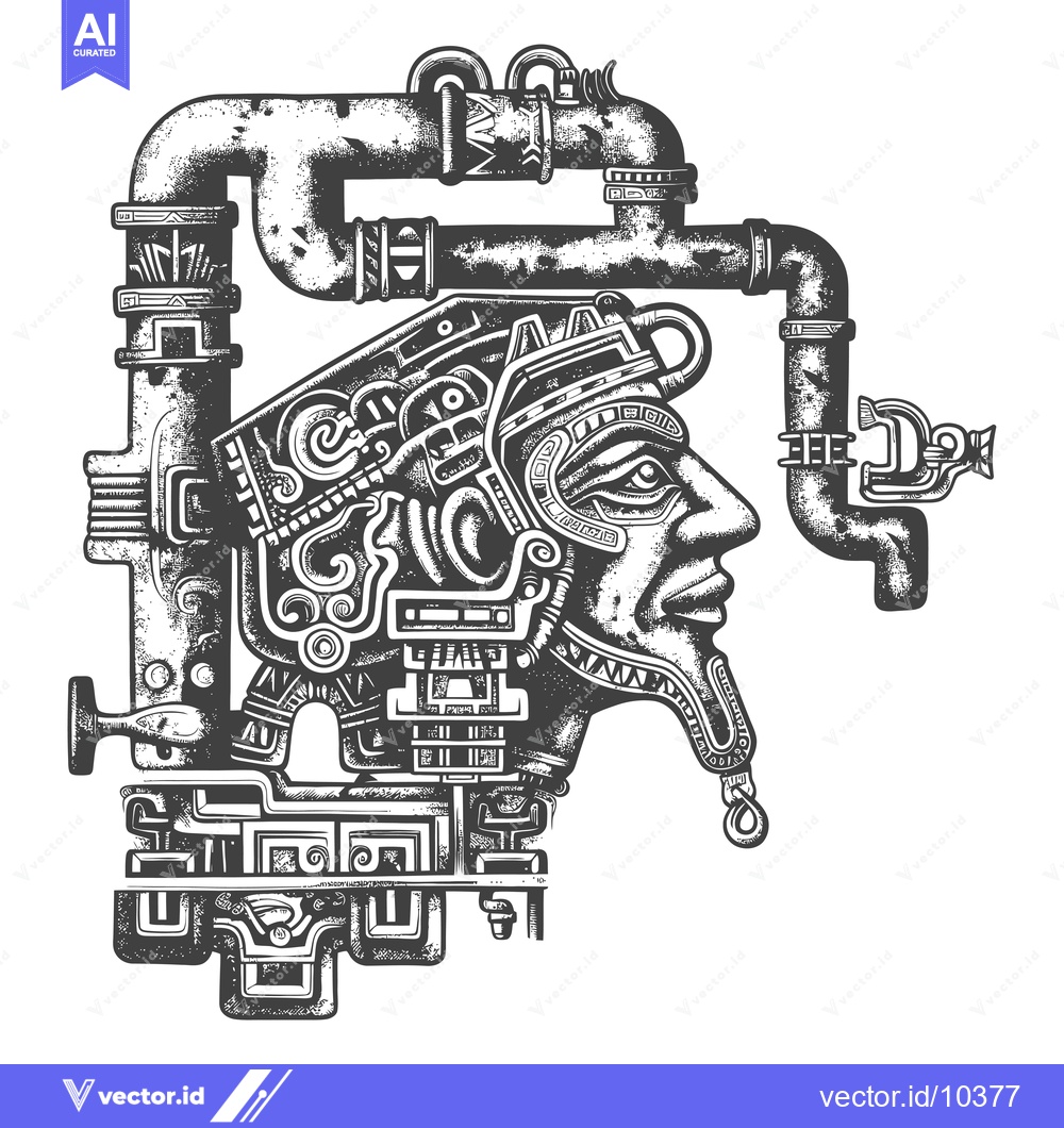 Premium Vector dari A black and white illustration of a stylized human head, constructed f