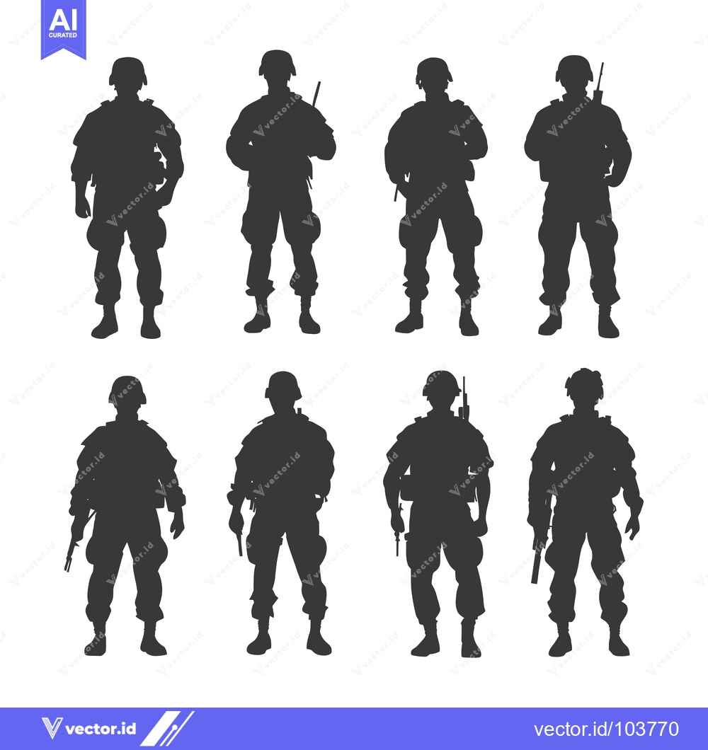 Premium Vector of Six Silhouettes of Soldiers in Uniform and Gear