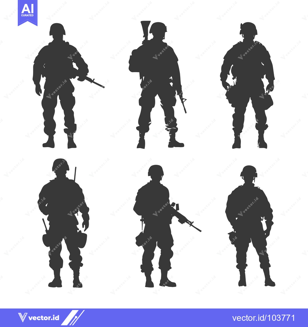 Premium Vector dari Six Silhouettes of Soldiers in Various Poses